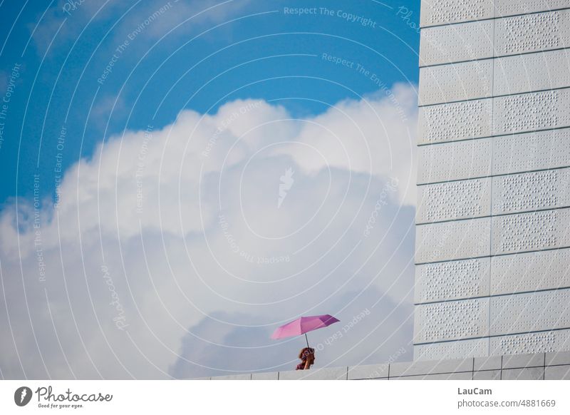 Pink Umbrella - Spaziergang in den Wolken Schirm rosa pink Regenschirm Sonnenschirm Wolkenmeer Himmel schönes Wetter Freiheit Sommer Sonnenschutz Regenschutz