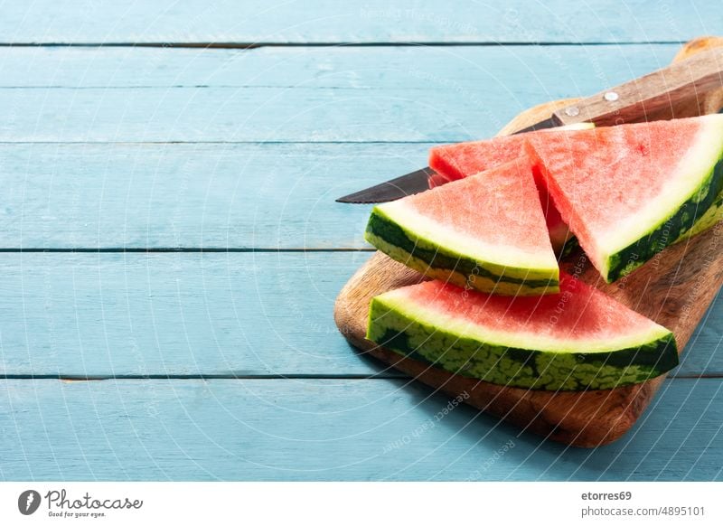 Frische Wassermelonen-Scheiben kalt lecker Dessert essen Lebensmittel Frucht Gesundheit Portion rot Erfrischung Snack Sommer süß tropisch