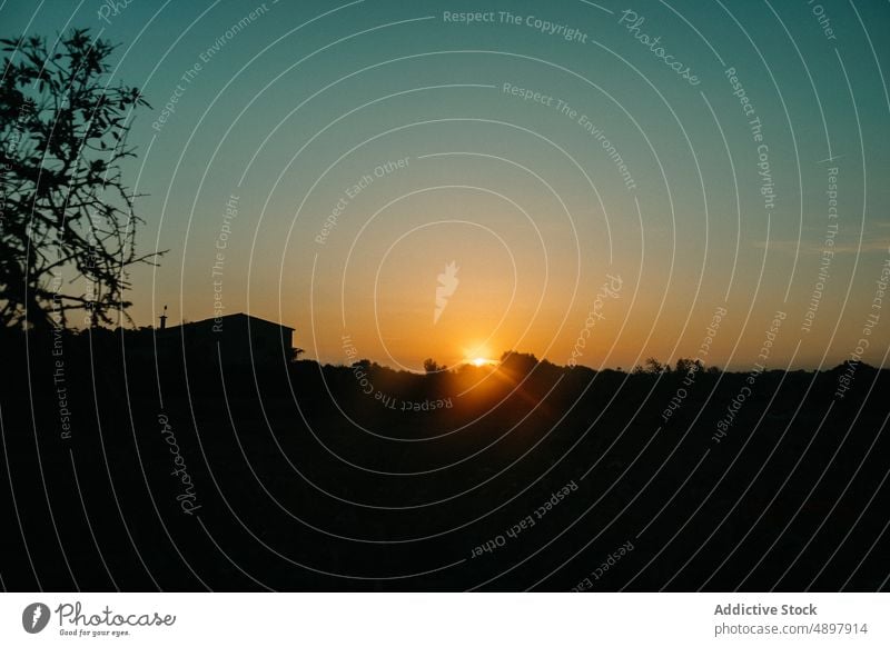 Sonnenuntergangshimmel über einer Küstenstadt auf Mallorca Silhouette Baum Haus MEER Natur Landschaft Meereslandschaft malerisch Insel Klippe atemberaubend