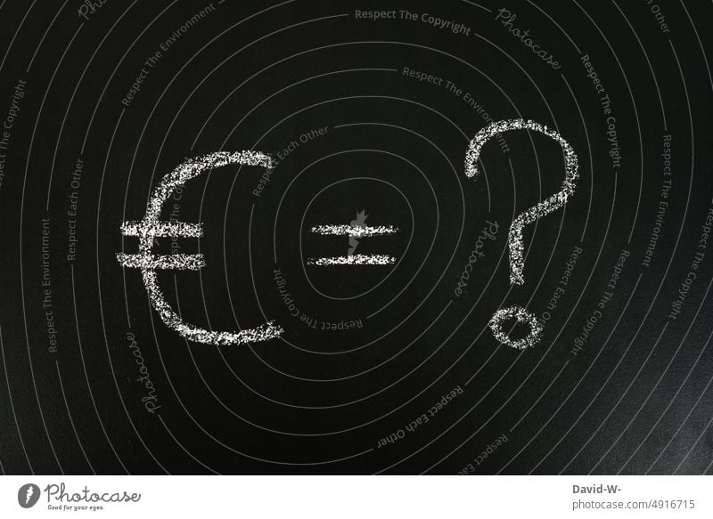 Eurozeichen / Geld und Fragezeichen Fragen Sorgen Konzept Kreide sparen Finanzen Schulden Preiserhöhung inflation Krise Armut