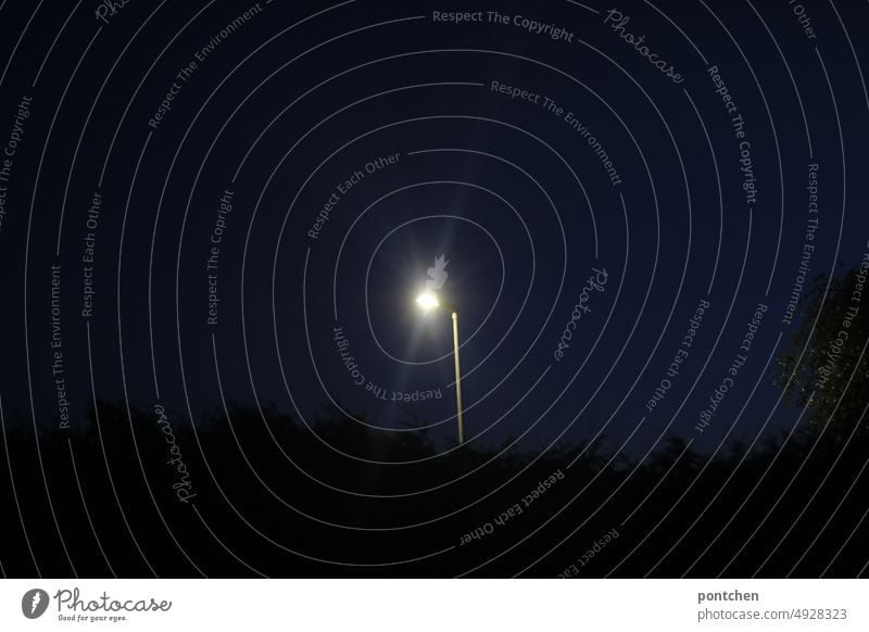 Eine Straßenlaterne leuchtet (noch) im Dunkeln. dunkelheit leuchten energiekrise gasknappheit Licht hell Elektrizität Menschenleer Nacht Lampe