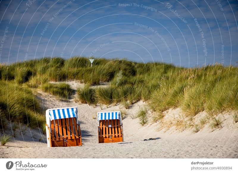 Strandkörbe vor Düne im Naturschutzgebiet auf Helgoland Urlaubsort Menschenleer Schleswig-Holstein Küste Nordsee Schönes Wetter Deutschland Insel Ausflugsziel