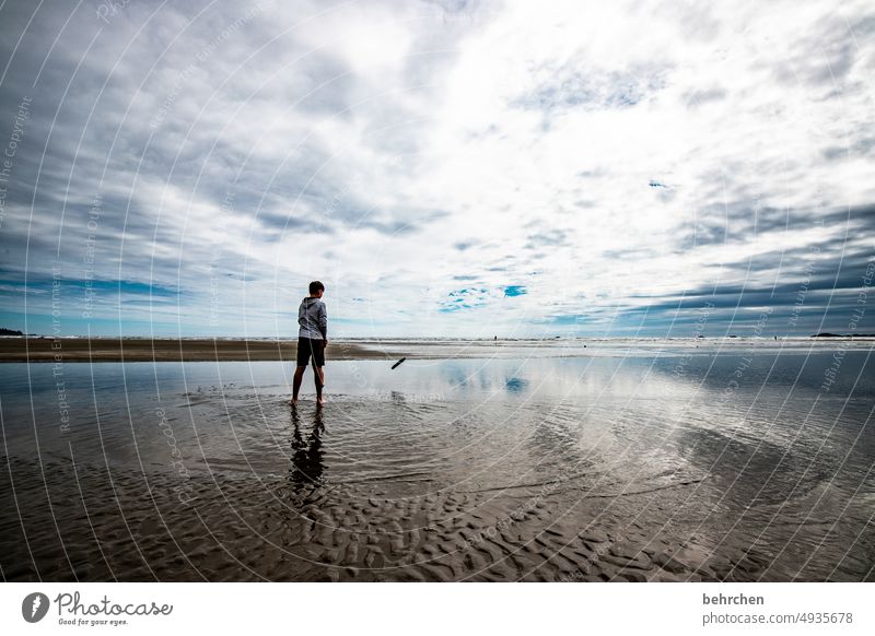 vollkommenheit Strand Landschaft Wellen Wolken Natur Freiheit Küste weite Fernweh Himmel Kontrast Licht Tourismus Außenaufnahme Meer Idylle Sehnsucht