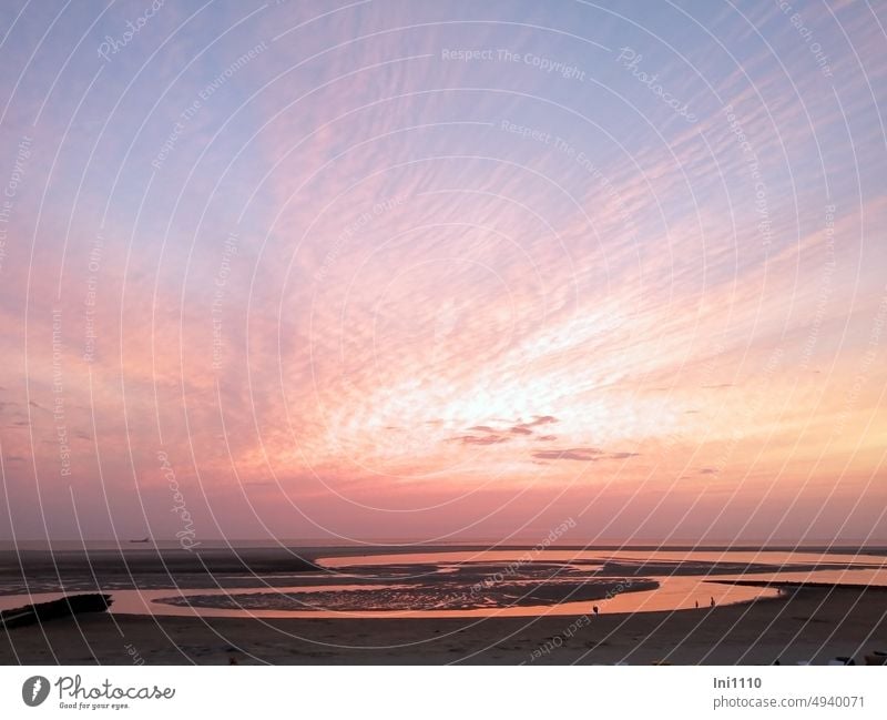 nach dem Sonnenuntergang Nordsee Insel Borkum Abend Naturerlebnis Dämmerung blaue Stunde Gezeiten Ebbe Strand Platje Wasser Meer Horizont Himmel Farben