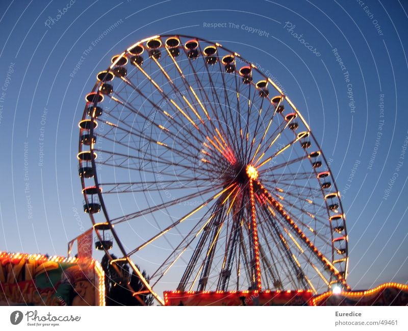 Riesenrad in der Dämmerung Nacht Schützenfest Jahrmarkt Oktoberfest ausgehen Freude Licht glänzend Markt hochrad Dom Stadtteil Ausflug