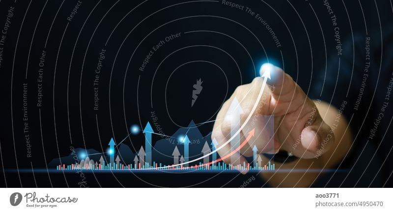 Geschäftsmann Punkt Erhöhung Pfeil Graph Corporate Zukunft Wachstum. Planung Ziel Ziel Herausforderung und Geschäftsstrategie Finanzen Investitionen Entwicklung Konzept.