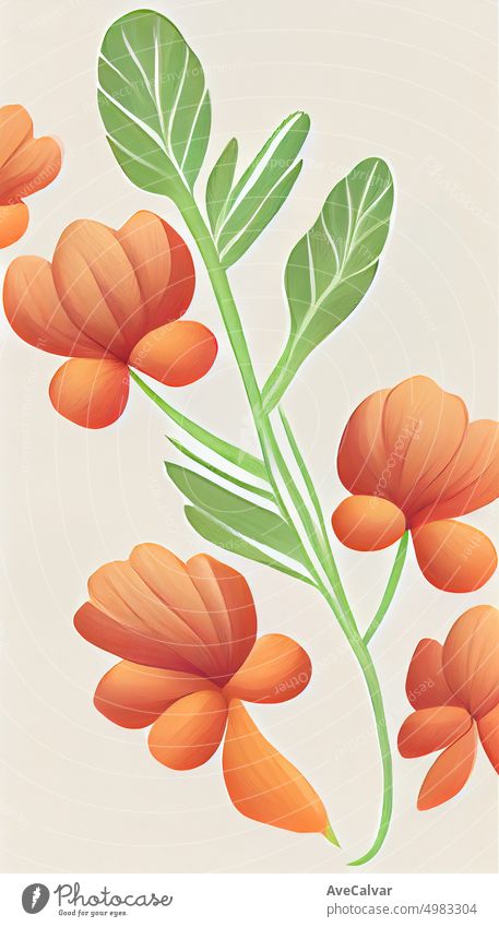 Boho botanische minimale Druck Post Wandbild, digitale Illustration, skandinavischen Konzept. Social-Media-Banner für digitales Marketing. Zeitgenössischer Hintergrund. Post-Vorlage. Handgezeichnetes Konzept.