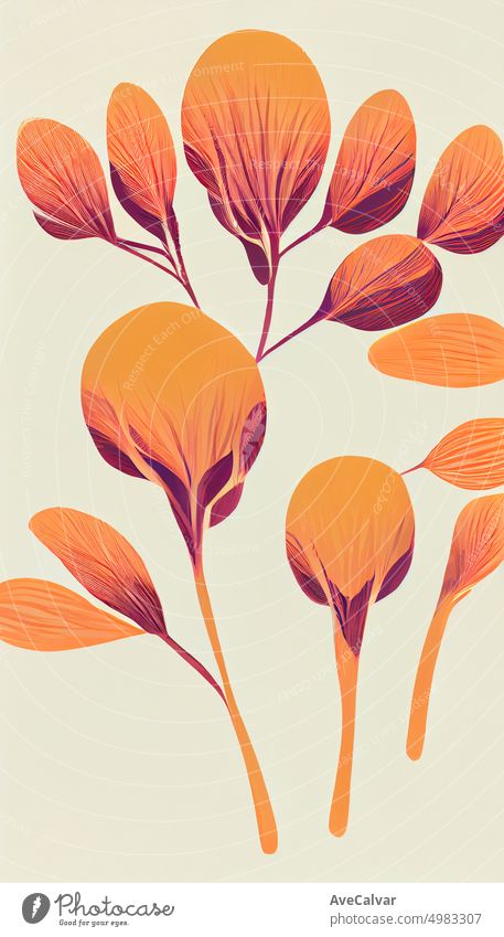 Boho botanische minimale Druck Post Wandbild, digitale Illustration, skandinavischen Konzept. Social-Media-Banner für digitales Marketing. Zeitgenössischer Hintergrund. Post-Vorlage. Handgezeichnetes Konzept.