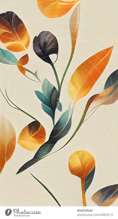 Luxus Blumen digitale Illustration Hintergrund mit goldenen Farben in Linie Kunst-Stil. Botanische Poster mit Aquarell Blätter in der Kunst Linie Stil für Dekor, Design, Tapete, Verpackung