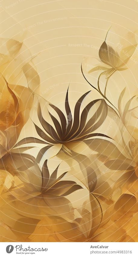 Luxus Blumen digitale Illustration Hintergrund mit goldenen Farben in Linie Kunst-Stil. Botanische Poster mit Aquarell Blätter in der Kunst Linie Stil für Dekor, Design, Tapete, Verpackung