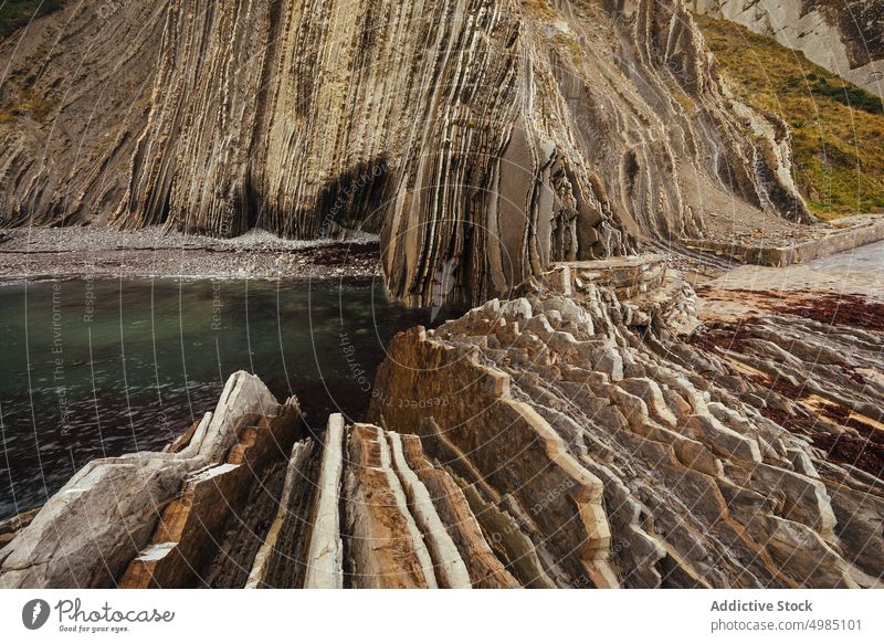 Küstenlandschaft am Strand von Zumaya Basken Land Spanien Zumaia Geologie reisen Flysch MEER Natur unesco zumaya Landschaft Meer Felsen Ufer Küstenlinie Klippe