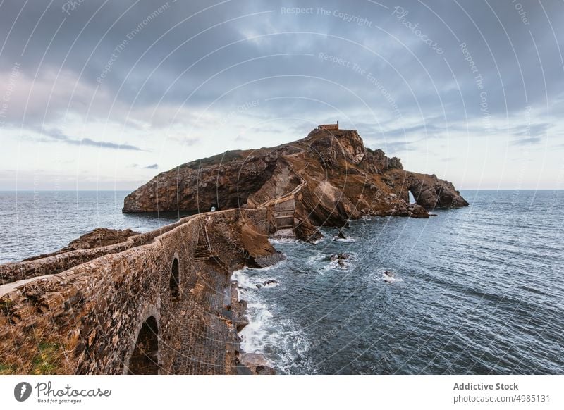 Landschaft der Insel San Juan de Gaztelugatxe san Basken Spanien Kirche Natur MEER Kapelle Bermeo Meer Küste Brücke Bakio euskadi Felsen Vizcaya biscay Biskaya