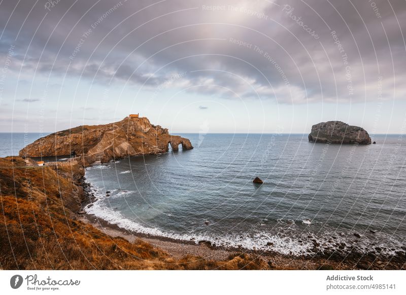 Landschaft der Insel San Juan de Gaztelugatxe san Basken Spanien Kirche Natur MEER Kapelle Bermeo Meer Küste Brücke Bakio euskadi Felsen Vizcaya biscay Biskaya