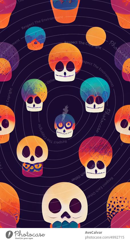 Tag der Toten Schädel Muster. Dia de los muertos Druck. Tag der Toten und mexikanische Halloween Textur. Mexikanische Tradition Fest. Mexiko Tod tot Herz