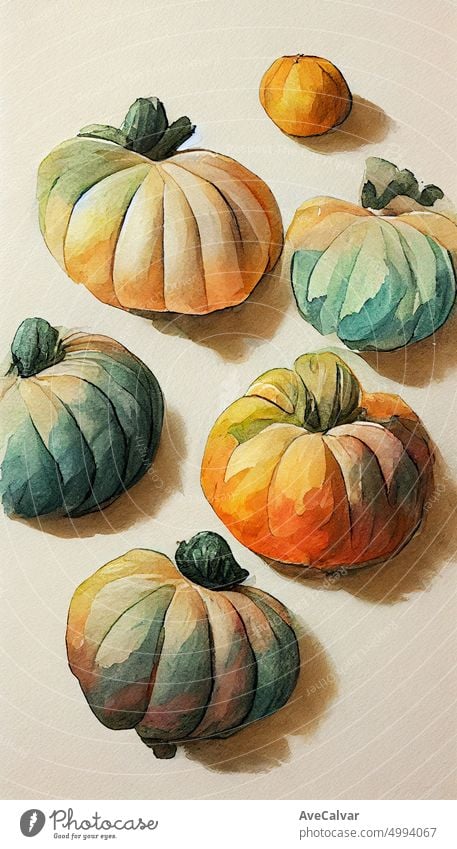 Große Aquarell-Set mit Kürbissen für hallowen, Muster, gruselige Party-Einladung Konzept. Hand gezeichnet Aquarell illustration.autumn, Ernte, Danksagung Karte, Briefpapier, Herbst Hochzeit Einladung