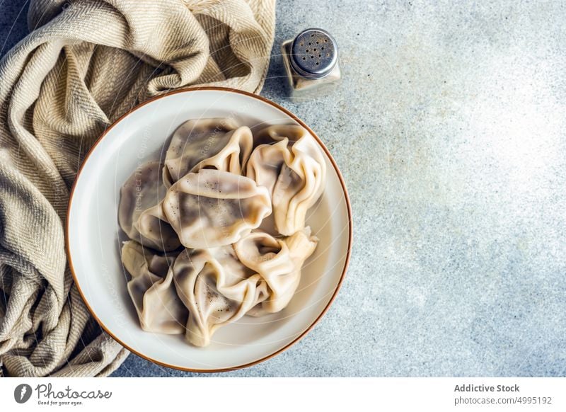 Georgische Knödel khinkali Schalen & Schüsseln gekocht Küche Abendessen Lebensmittel georgisch Mahlzeit Fleisch Schläfchen Paprika gewürzt Tischwäsche