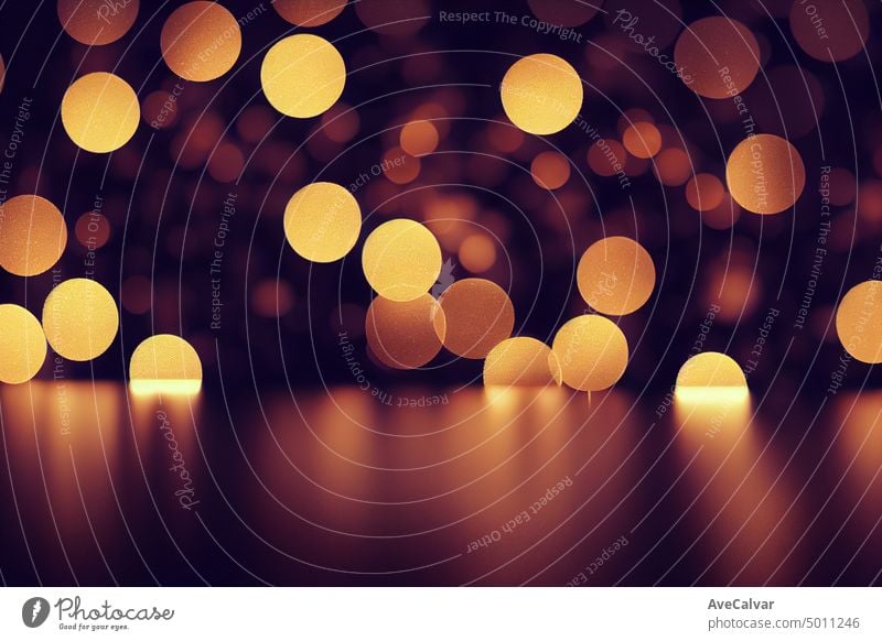 Abstrakte goldenen glitzernden in der dunklen Hintergrund mit verschwommenen Bokeh Lichter Kulisse abstrakt Staubwischen festlich Glamour glühen