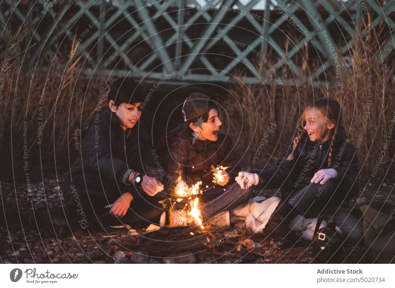 Gruppe junger Freunde mit Glitzern im Wald Freundschaft Glück Menschengruppe Spaß Lifestyle Feier Erwachsener Jugend Lächeln Zusammensein freudig Lachen Hipster