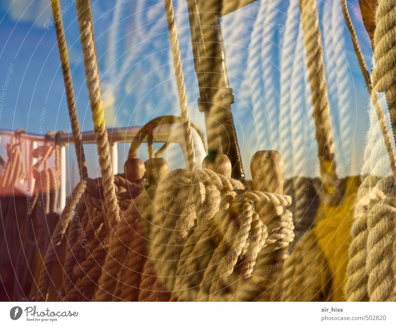 Takelage Segeln Ostsee blau gelb gold rosa Fernweh Ferien & Urlaub & Reisen Ordnung Wanten Seil Segelschiff Brassen Pin Segelwerk himmelblau unordentlich