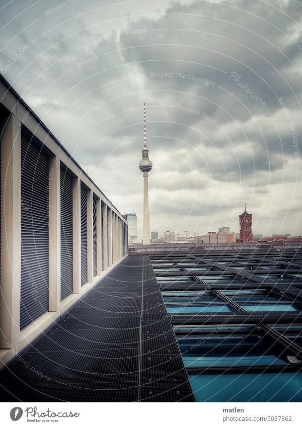 Hauptstadtblick Berlin Mitte Blick berliner schloss Rotes Rathaus Fernsehturm Skyline Himmel Stadtzentrum Wahrzeichen Architektur Bauwerk Deutschland