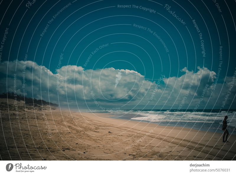 Weißer Sand, blaues Meer und weiße Wölkchen. Und fast  Menschenleerer Strand. Strandspaziergang Küste Farbfoto Sommer Einsamkeit Außenaufnahme Landschaft Idylle