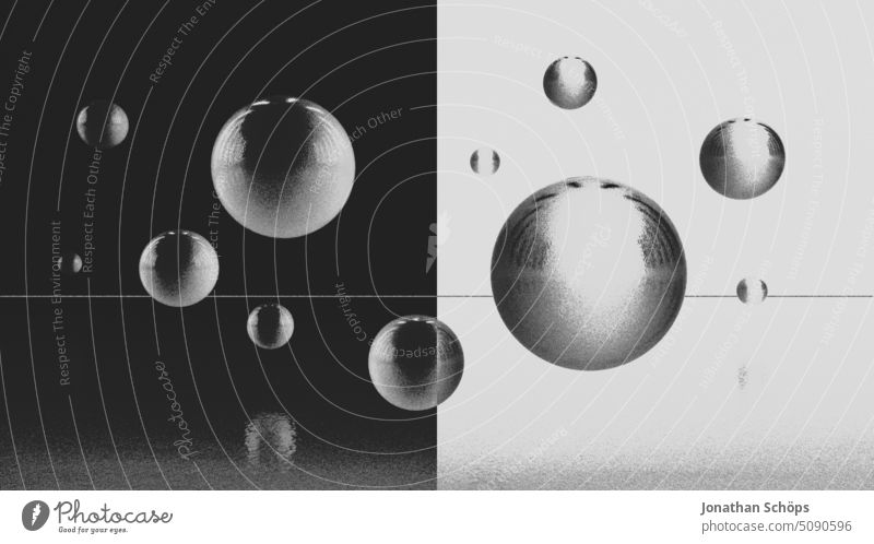 abstraktes 3D-Rendering von schwarzen und weißen Kugeln dreidimensional Design rendern modern Form Hintergrund Technik & Technologie Struktur futuristisch