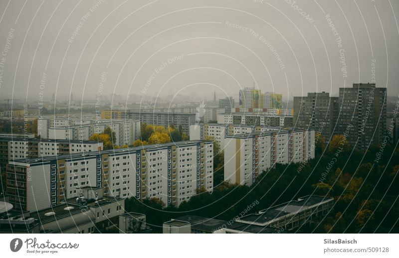 Plattenbauten Nebel bevölkert überbevölkert Haus Hochhaus Gebäude Architektur Fassade Armut Traurigkeit Höhenangst Osten DDR Hochhausbau Berlin Lichtenberg