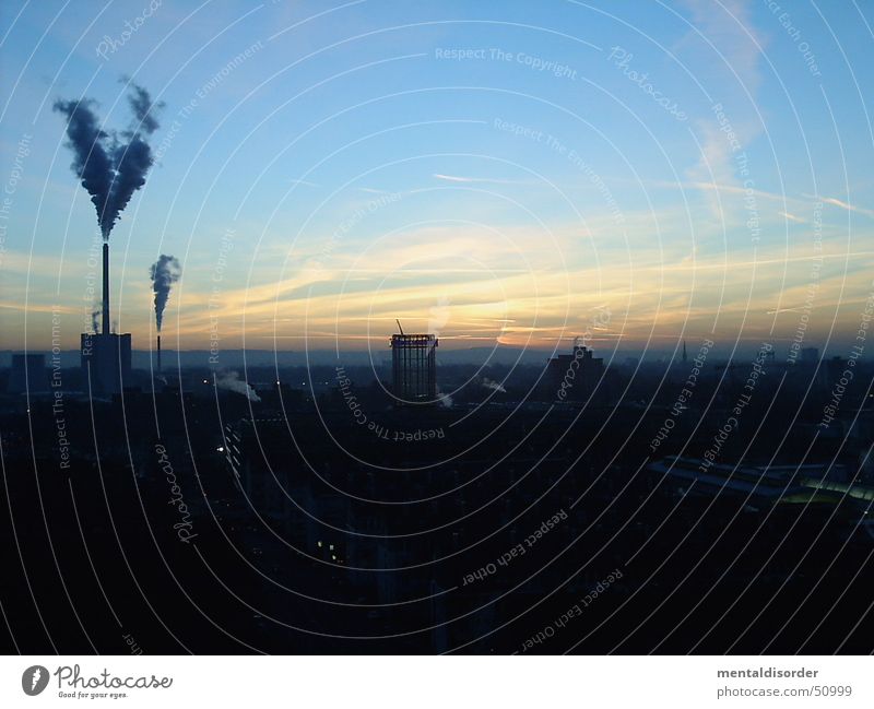 guten morgen Abgas Morgen Sonnenaufgang Köln Industriefotografie Schornstein oben Skyline