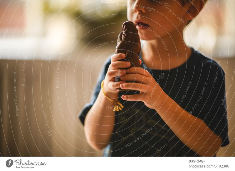 kleiner Junge hält einen Schokoladenweihnachtsmann in den Händen Nikolaus Weihnachten Kind niedlich Vorfreude Freude Tradition Weihnachtsmann schokonikolaus