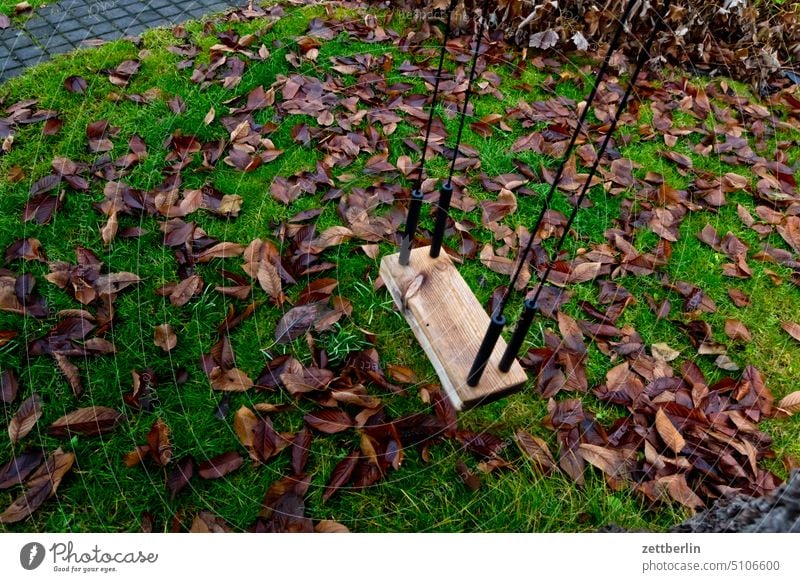 Schaukel im Garten, Herbst ast baum bodenfrost dunkel dämmerung erholung ferien garten kalt kleingarten kleingartenkolonie kälte menschenleer nachbarschaft