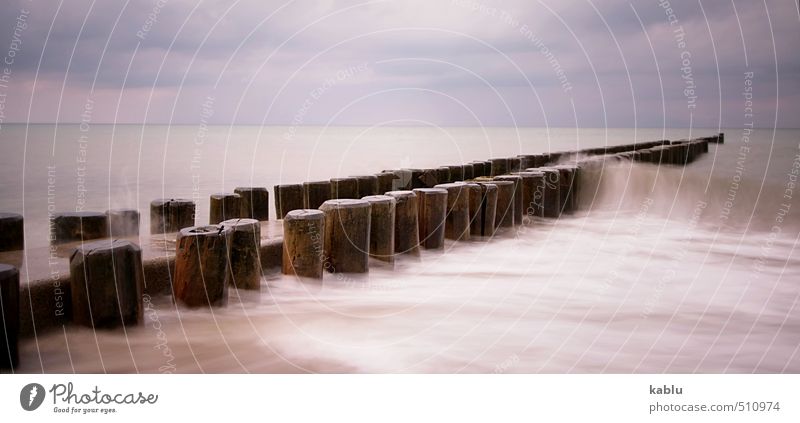 Buhnen mit Welle Natur Landschaft Urelemente Wasser Himmel Horizont Wellen Küste Ostsee Meer bedrohlich einfach einzigartig Ahrenshoop Farbfoto Gedeckte Farben