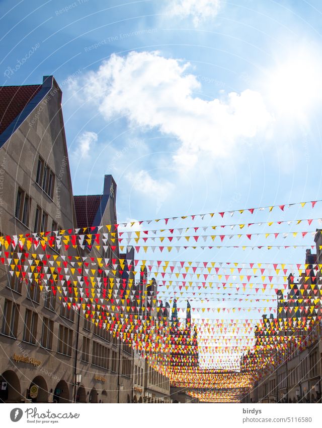 mit bunten Fähnchen festlich geschmückte Altstadt Fest Festlichkeit Stadtfest viele Wimpelkette Feste & Feiern Dekoration & Verzierung Münster Architektur