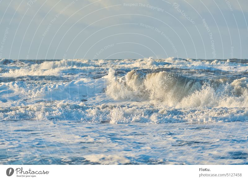 Nordsee Brandung in Dänemark Wasser Nordseeküste Wellen Meer Küste Strand Ferien & Urlaub & Reisen Sand Natur Himmel Außenaufnahme blau Umwelt Wolken Landschaft