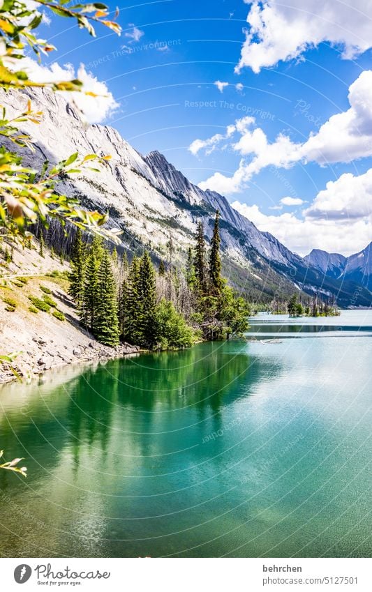 postkarte Alberta Wolken Abenteuer Freiheit Jasper National Park See Bäume Landschaft Wald Berge u. Gebirge Kanada Außenaufnahme Natur Rocky Mountains