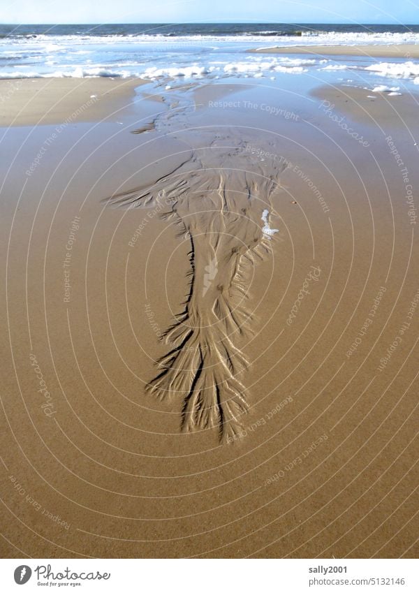 Launen der Natur | Kunst im Sand Strand und Meer Priel Ebbe Wasser Küste Gezeiten Nordsee Schlick Brandung Wellen filigran Strukturen & Formen Horizont