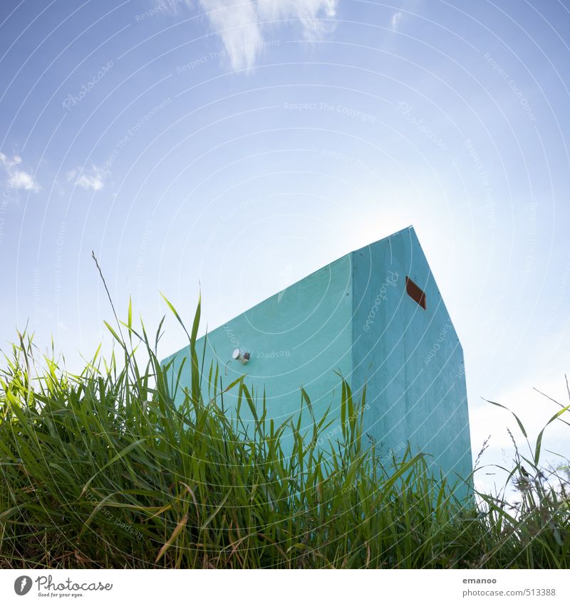 Wer hat da ein Haus gebaut? Kunst Ausstellung Architektur Natur Landschaft Himmel Pflanze Gras Park Wiese Hütte Bauwerk Gebäude Mauer Wand Dach bauen hoch