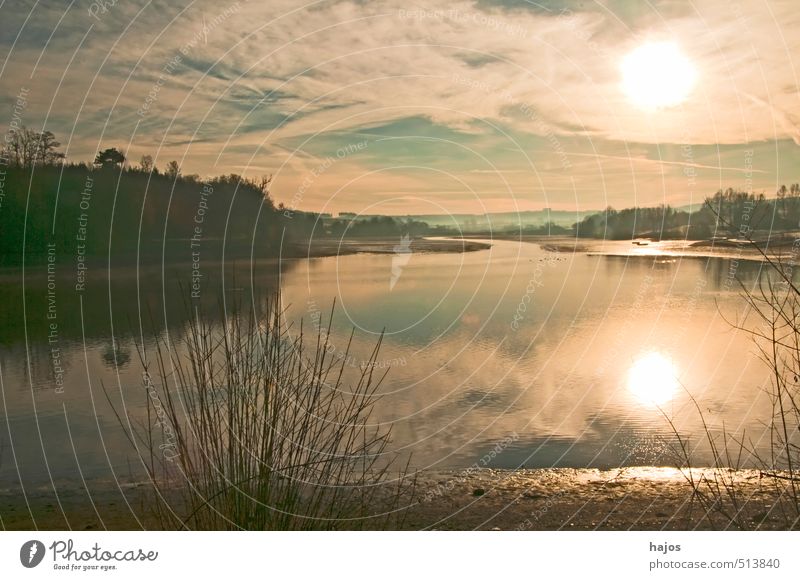 Sonnenaufgang am See Erholung ruhig Strand Natur Wasser Himmel Wolken Seeufer natürlich Wärme Stimmung Romantik schön Sehnsucht Frieden Gewässer Ufer