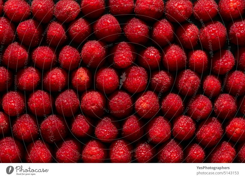 Himbeeren von oben gesehen, Vollbildhintergrund. Haufen von frischen Himbeeren Ackerbau ausgerichtet Hintergrund Beeren hell Nahaufnahme Farbe farbenfroh