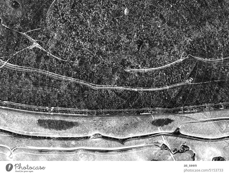 Schwarzes Eis Frost gefroren Pfütze Eisschollen Winter kalt Menschenleer Außenaufnahme Wasser Umwelt abstrakt Strukturen & Formen Schwarzweißfoto bizarr frieren