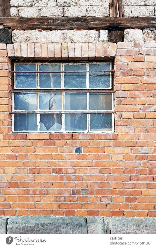 Fensterbild | Mit dem Kopf durch die Wand ? Wer möchte mal versuchen ? Klinker Backstein Ziegel Fachwerk Balken Feldstein Sturz Fenstersturz Rollschicht Sockel