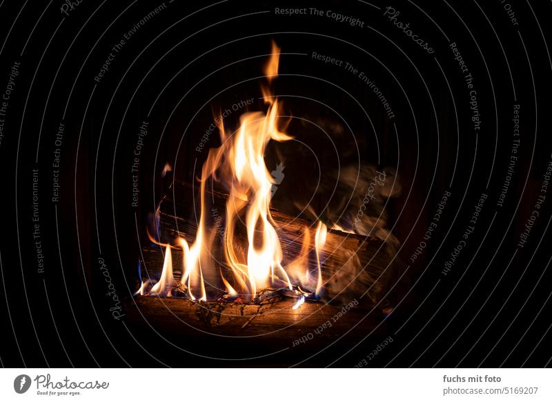 Lagerfeuer, Kaminfeuer, Flammen Flamen Feuer Wärme heiß Feuerstelle Holz Brand glühend Brennholz rot brennen Glut orange Licht Menschenleer Farbfoto Hitze