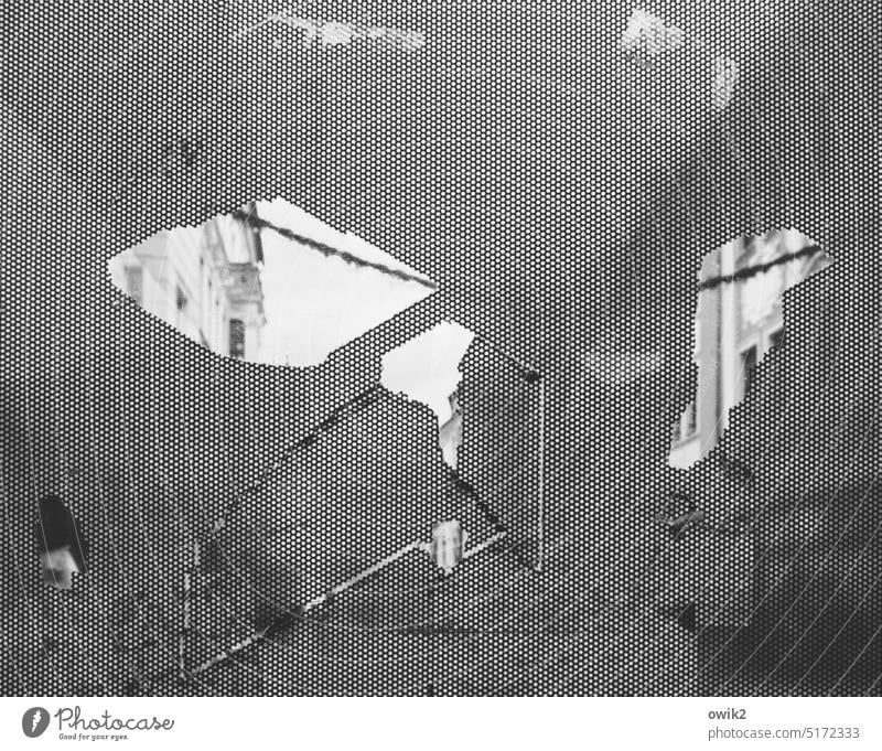 Halbseidenstraße Muster Zerstörung durchsichtig Durchblick durchbrochen Detailaufnahme Strukturen & Formen Glas Menschenleer kaputt Schaden Vergänglichkeit