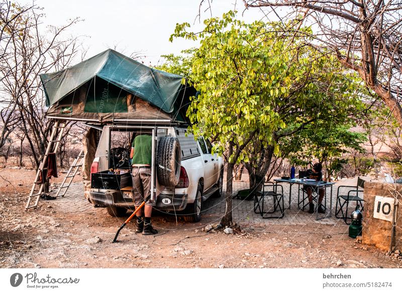 abenteuerliebe zufrieden Zufriedenheit gemeinsam Zusammensein Kindheit Sohn Vater Familie Camping Wildnis Campingplatz campen Zeltplatz dachzelt jeep Fernweh