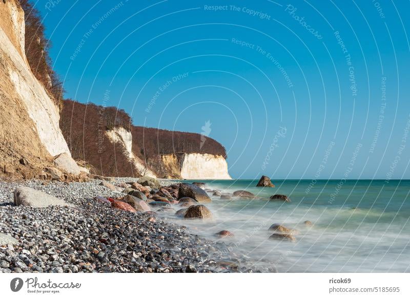 Kreidefelsen an der Küste der Ostsee auf der Insel Rügen Ostseeküste Meer Steilküste Findling Stein Felsen Mecklenburg-Vorpommern Stubbenkammer Sassnitz Jasmund