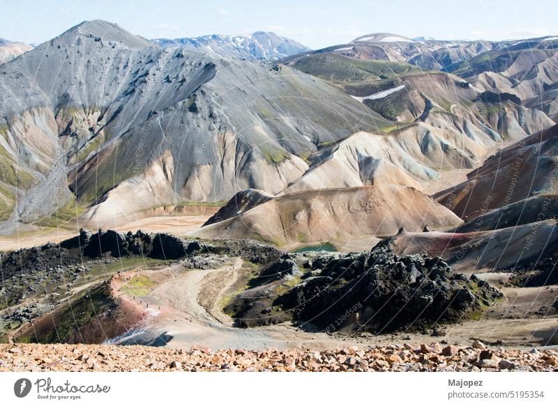 Schöne Aussicht auf dem Laugavegur-Pfad niemand Textfreiraum keine Menschen Abenteuer schön blau Wolken Europa Wald grün hoch wandern Island isländisch