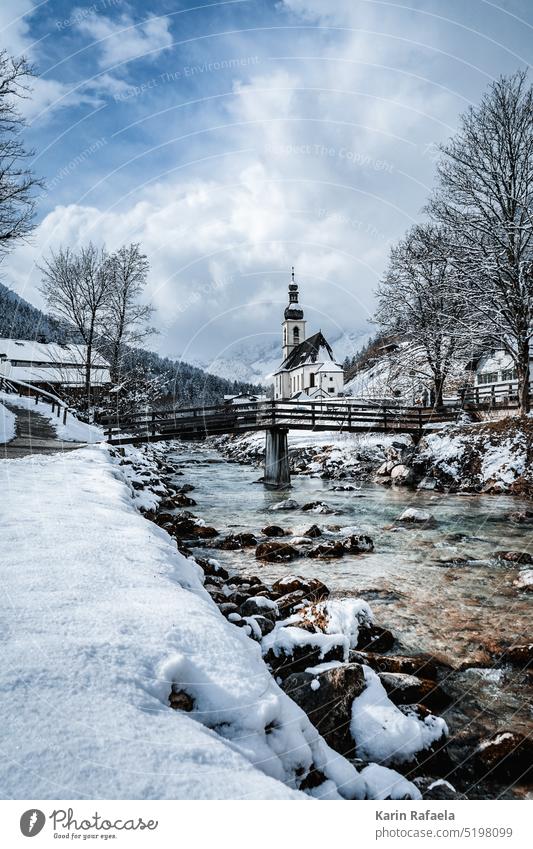 Kirche in Ramsau, Berchtesgaden in Winter Ramsau bei Berchtesgaden Berchtesgadener Alpen Berchtesgadener Land Landschaft Natur wandern Bayern Berge u. Gebirge