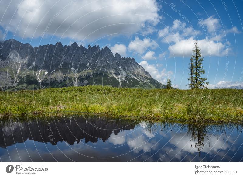 Bergteich mit Wilder-Kaiser-Gebirge, das sich im Teich spiegelt, Tirol - Österreich kaiser wilder Berge Berge u. Gebirge Nachlauf Landschaft ellmau Europa