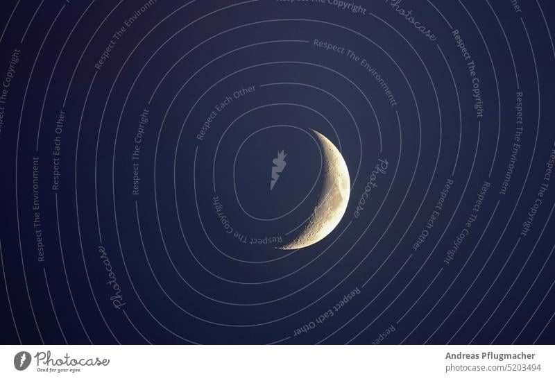 Der Mond am Nachthimmel Halbmond Sichelmond Himmel Himmelskörper Mondphase Dunkelheit dunkel Mondschein Abend Stimmung