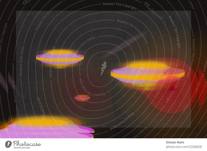 UFO Objekte Beobachtung Weltraum Flugobjekt Illustration abstrakt All Weltall Grafik u. Illustration Science Fiction Futurismus Raumfahrt Abenteuer Surrealismus