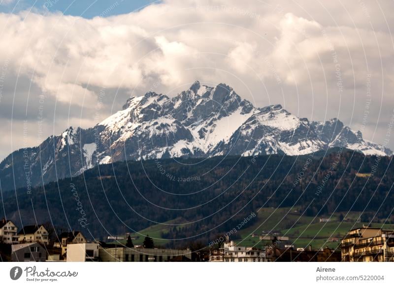 Pilatus - der Berg Gipfel Berge u. Gebirge Alpen Himmel Wolken Schnee Spitze Schneebedeckte Gipfel kalt bedrohlich Urelemente Bergspitze Totale